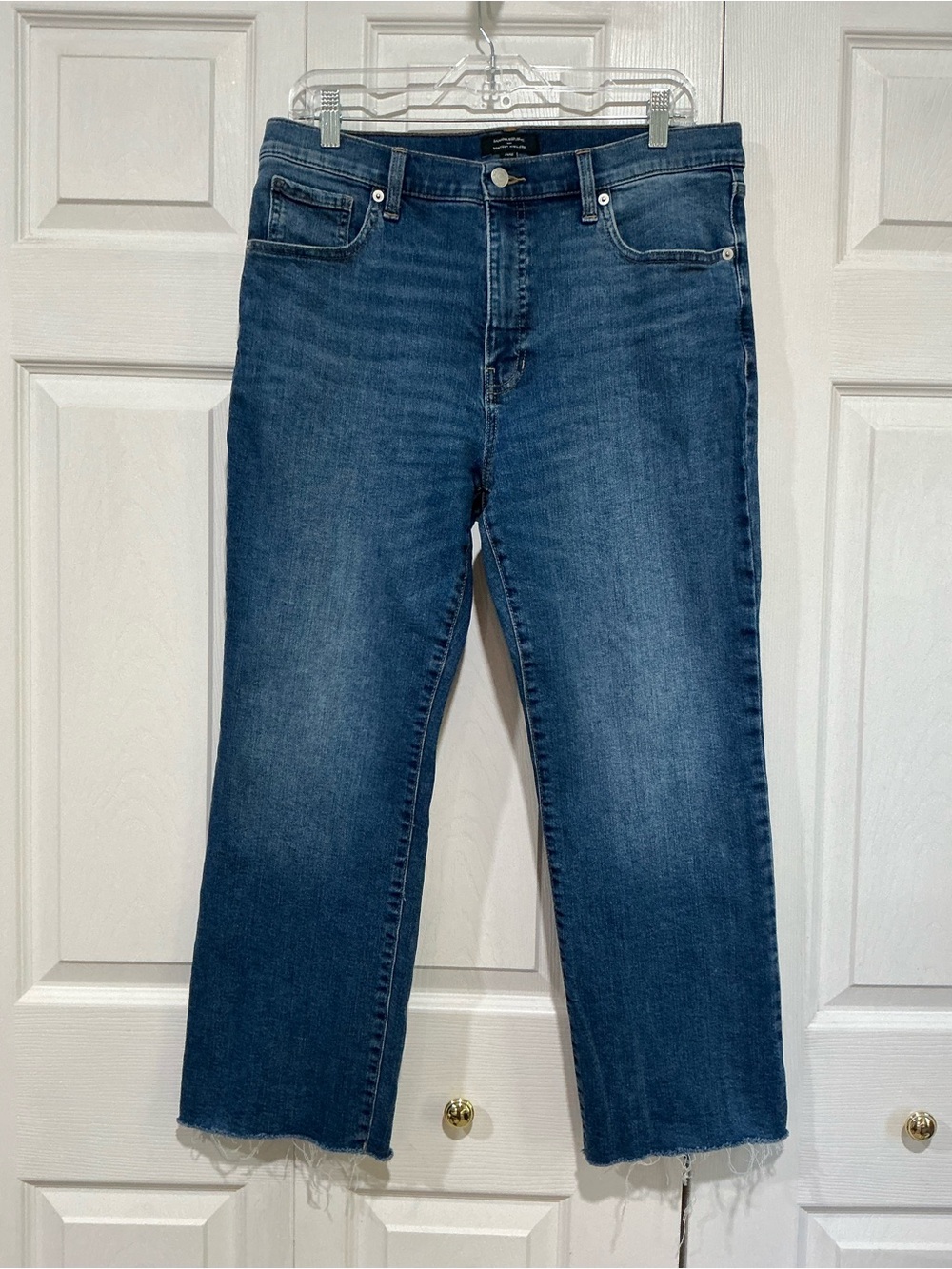 💙 Banana Republic Bootcut High Crop Rise Blue Denim Jeans Raw Hem 12 31 (01487)